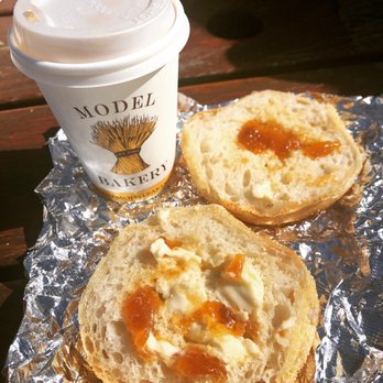 The Model Bakery - Famous English Muffin with butter & apricot jam + coffee - Bakeries Near Me - Napa, California