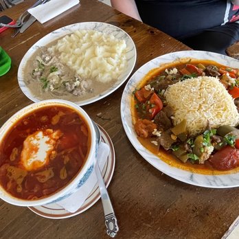 Kavkaz Restaurant - Borshch Soup, Beef stroganoff + beef with veggies and rice - Russian Near Me - Loganton, Pennsylvania