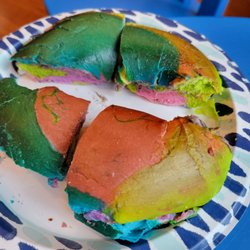 Bagel Express Foodmart - Rainbow bagel with oreo cream cheese. My son loves it.