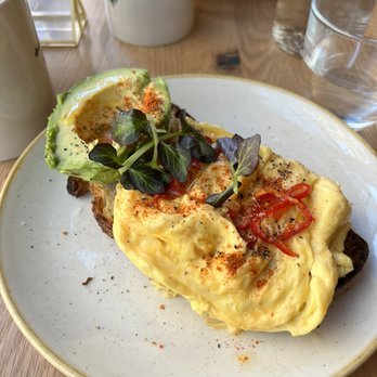 Two Hands - Chili scrambled eggs on toast - Breakfast & Brunch Near Me - New York, New York Two Hands - Chili scrambled eggs on toast - Breakfast & Brunch Near Me - New York, New York