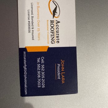 Accurate Roofing - Accurate Roofing Business Card - Roofing Near Me - Whittier, California