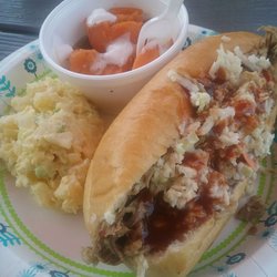 When Pigs Fly 1 - Pulled pork sandwich with my candied yams and my husband's potato salad