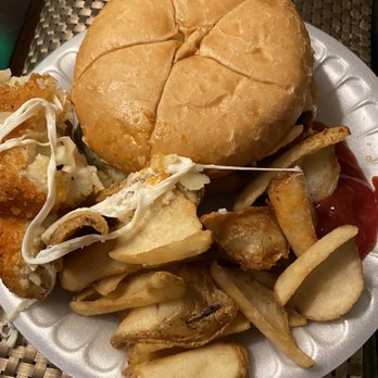Samantha's Restaurant - Hall of fame burger, fries and a part of a risotto cake. - Breakfast & Brunch Near Me - North Canton, Ohio