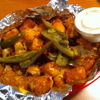 Maple and Motor - Cheese Tater Tots w/Bacon, Jalapenos ($3.50) - Burgers Near Me - Dallas, Texas Maple and Motor - Cheese Tater Tots w/Bacon, Jalapenos ($3.50) - Burgers Near Me - Dallas, Texas