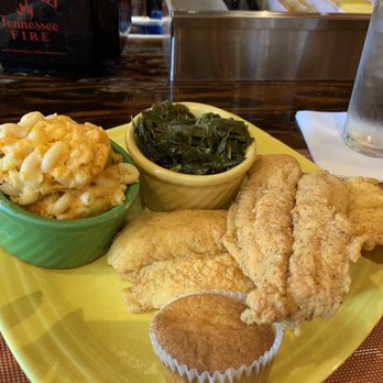 Mama J's Kitchen - 2 piece catfish, greens, mac n cheese and a cornbread muffin. - Soul Food Near Me - Richmond, Virginia
