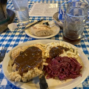 Walburg German Restaurant - Pork schnitzel with cabbage and spaetzle (the before shot) - German Near Me - Walburg, Texas Walburg German Restaurant - Pork schnitzel with cabbage and spaetzle (the before shot) - German Near Me - Walburg, Texas