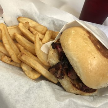 R-BBQ - Brisket sandwich with steak fries - Barbeque Near Me - Sabinal, Texas