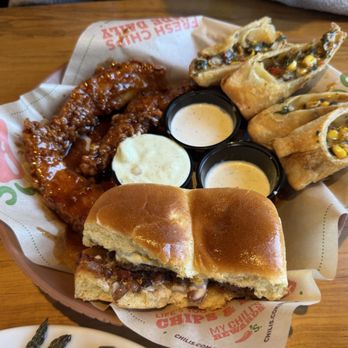 Chili's - Triple Dipper with Honey-Chipotle Chicken Crispers, Southwestern Eggrolls, Big Mouth Bites - American Near Me - San Diego, California Chili's - Triple Dipper with Honey-Chipotle Chicken Crispers, Southwestern Eggrolls, Big Mouth Bites - American Near Me - San Diego, California