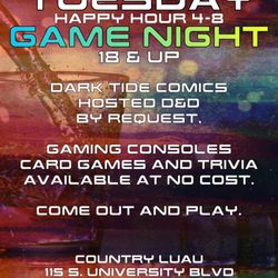 Country Luau Saloon - Game Night! Free gaming consoles and a variety of games to enjoy.