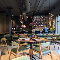 tables and chairs in a restaurant