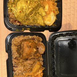 Caribbean Dynasty - Stew chicken and curry chicken. Red beans and rice with steamed veggies