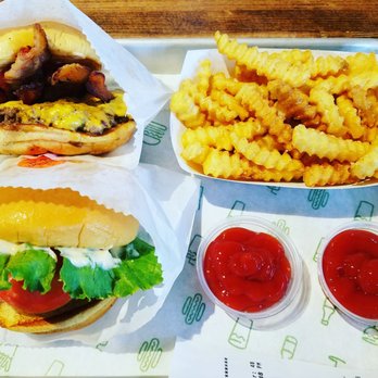 Shake Shack River North - 'Shroom burger on the bottom left and Smoke Shack on the top - Burgers Near Me - Chicago, Illinois Shake Shack River North - 'Shroom burger on the bottom left and Smoke Shack on the top - Burgers Near Me - Chicago, Illinois