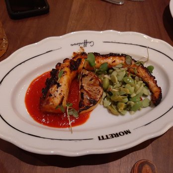 Pizzeria Moretti - Grilled octopus with red sauce and edamame. - Italian Near Me - Toronto, Ontario