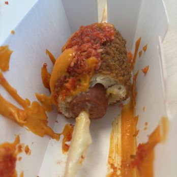 Two Hands Corn Dogs - Broadway - Sausage portion off spicy dog mozzarella - Korean Near Me - Tucson, Arizona