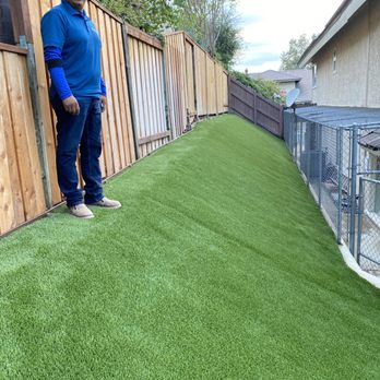 Duran Lawn Creations - Mr Duran and turf on slope - Landscaping Near Me - San Dimas, California