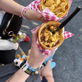 Cozy Cone Motel - Bacon Mac 'n' Cheese Cone and the Chili Cone Queso Cone. - Fast Food Near Me - Anaheim, California