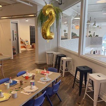 Kith + Kin - Upstairs eating area with birthday decorations - Kids Activities Near Me - Philadelphia, Pennsylvania