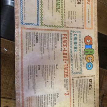 Circo - Food menu. - Mexican Near Me - Sarasota, Florida