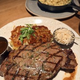 Ribeye steak and Beecher's Mac and cheese Ribeye steak and Beecher's Mac and cheese