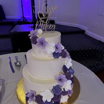 Veronica's Sweetcakes - a wedding cake with purple and white flowers - Custom Cakes Near Me - Marshfield, Massachusetts