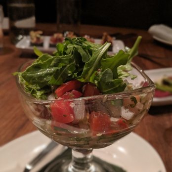 Leña Brava - Lena Ceviche - Hawaiian albacore, fresh lime, ginger, ripe Mighty Vine tomatoes, picholine olives, Baja olive oil, spicy green chile - Seafood Near Me - Chicago, Illinois