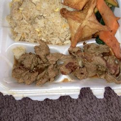Mr. Casas Japanese Grill & Mexican Food Truck - Hibachi steak, chicken fried rice, vegetables, and crab Ragoon
