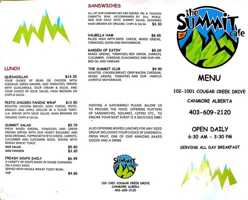 Menu photo 6 The Summit Cafe Canmore, AB Menu photo 6 The Summit Cafe Canmore, AB
