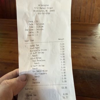 Hooters - Receipt. - Sports Bars Near Me - Wilmington, North Carolina