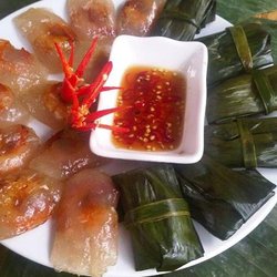 Tapioca Clear Dumplings with pork & shrimp wrapped with banana leaf. $5.00