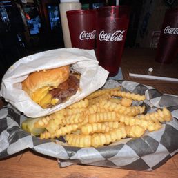 Simple cheeseburger with bacon and side of fries
