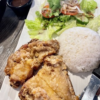 Pho 101 - Fried Chicken meal with steamed rice, salad, and side of soup. - Vietnamese Near Me - Westminster, California