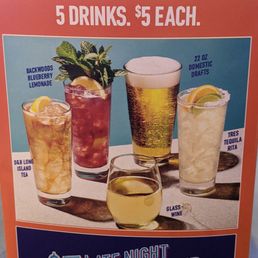Happy Hour drink options from 4-7 and 10-Close include Blackberry Lemonade, Wine, Three Tequila Margarita and drafts. Happy Hour drink options from 4-7 and 10-Close include Blackberry Lemonade, Wine, Three Tequila Margarita and drafts.