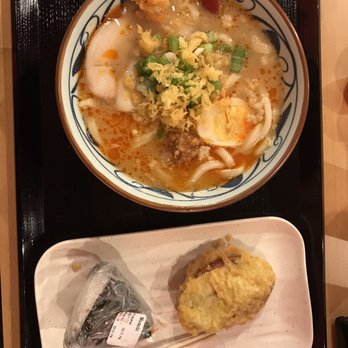 Marugame Udon - tonkatsu udon with mentai mayo musubi and sweet potato tempura - Japanese Near Me - Costa Mesa, California Marugame Udon - tonkatsu udon with mentai mayo musubi and sweet potato tempura - Japanese Near Me - Costa Mesa, California
