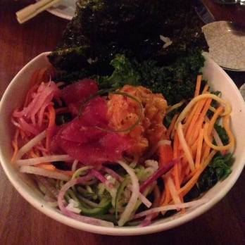 Anju Above - Fish bowl. Fresh simple raw tuna. Kale is too large for the dish a bit distracting. Veggies and rice are nice. - Asian Fusion Near Me - Bloomington, Illinois Anju Above - Fish bowl. Fresh simple raw tuna. Kale is too large for the dish a bit distracting. Veggies and rice are nice. - Asian Fusion Near Me - Bloomington, Illinois
