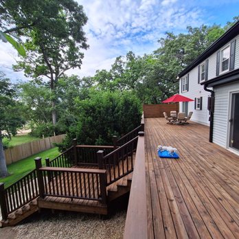 Evdecks Construction - 16"x65' raised treated lumber deck was a total replacement for a very old not safe to walk on deck. - Fences & Gates Near Me