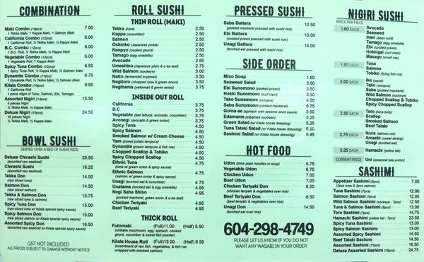 Menu photo 7 Sushi Bar Kilala Burnaby, BC Menu photo 7 Sushi Bar Kilala Burnaby, BC