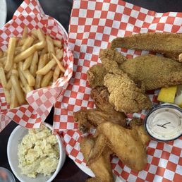 Fried catfish and fried chicken wings