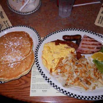 Black Bear Diner Milpitas - The Grizz...2 pancakes, 3 eggs, 2 strips of bacon, 2 sausage links, a ham steak, and hash browns. - Diners Near Me - Milpitas, California Black Bear Diner Milpitas - The Grizz...2 pancakes, 3 eggs, 2 strips of bacon, 2 sausage links, a ham steak, and hash browns. - Diners Near Me - Milpitas, California