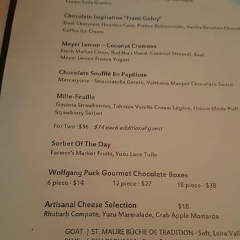 Spago - Dessert menu - New American Near Me - Beverly Hills, California
