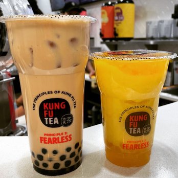 Kung Fu Tea - Pumpkin oolong tea w/boba and mango slush w/jelly and mango popping boba - Coffee & Tea Near Me - Colorado Springs, Colorado Kung Fu Tea - Pumpkin oolong tea w/boba and mango slush w/jelly and mango popping boba - Coffee & Tea Near Me - Colorado Springs, Colorado