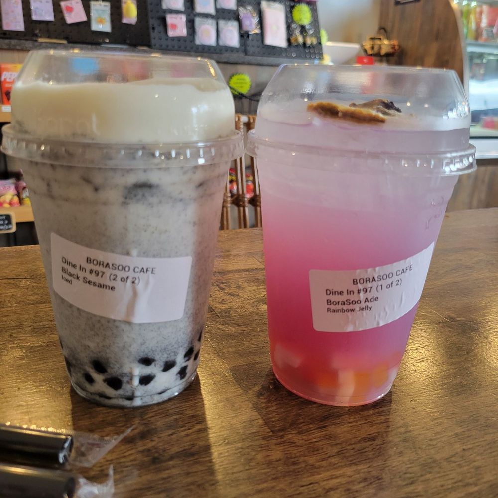 Black sesame latte and purple ade Black sesame latte and purple ade