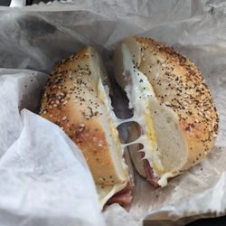 High Point Bagels - Breakfast sandwich on an everything.