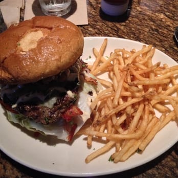 BJ's Restaurant & Brewhouse - Burger and shoestring fries. I ate it all. - New American Near Me - Katy, Texas