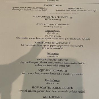 PAI Honolulu - Prix fixe course menu - New American Near Me - Honolulu, Hawaii