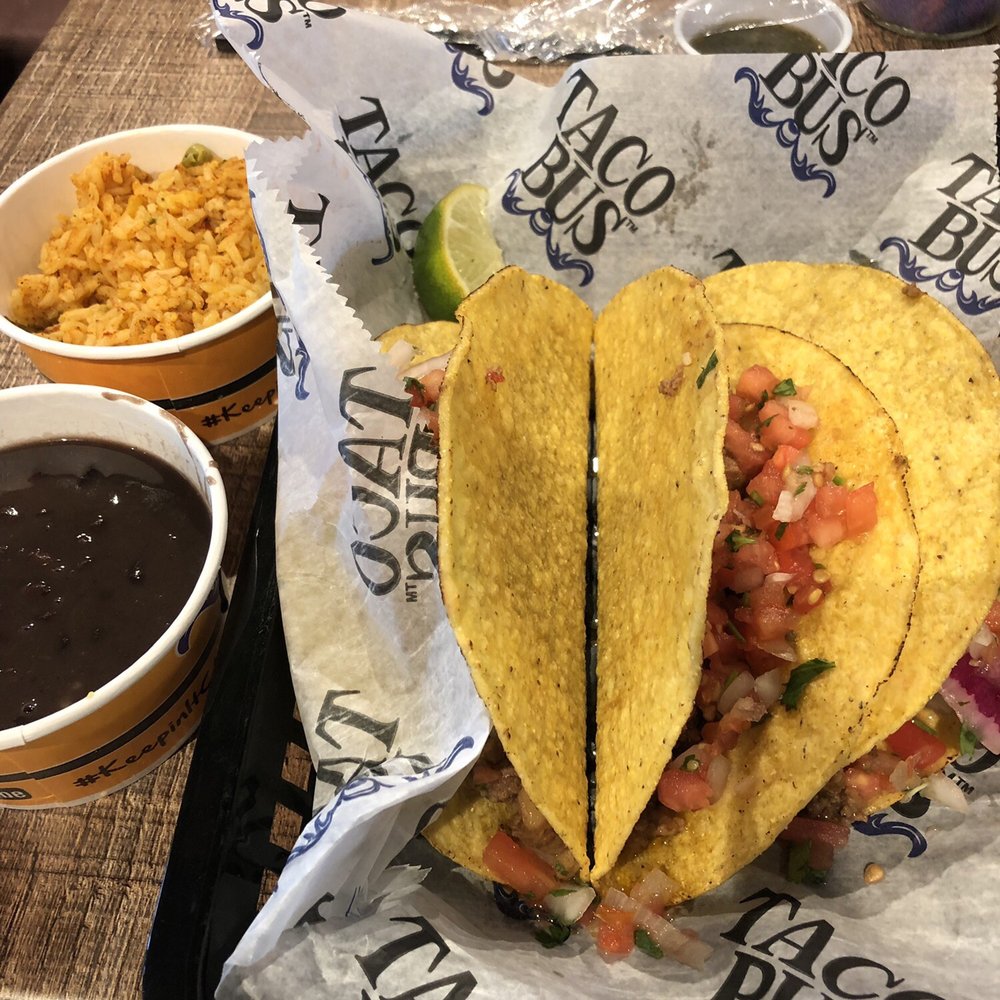 Taco Bus - Beef hard-shell tacos with rice and black beans - Food Trucks Near Me - Clearwater, Florida Taco Bus - Beef hard-shell tacos with rice and black beans - Food Trucks Near Me - Clearwater, Florida
