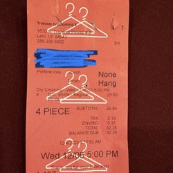 Trailside Dry Cleaning - Amount actually charged for men's shirts