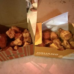 Oyster mushroom and popcorn chicken Oyster mushroom and popcorn chicken