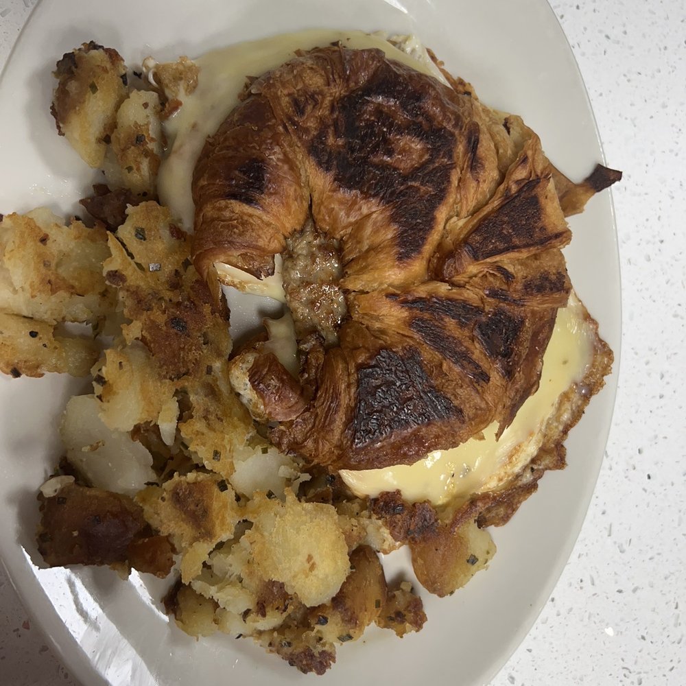 Brittany’s Cafe - Turkey sausage croissant with pepper jack cheese and home fries - Breakfast & Brunch Near Me - Atlantic City, New Jersey