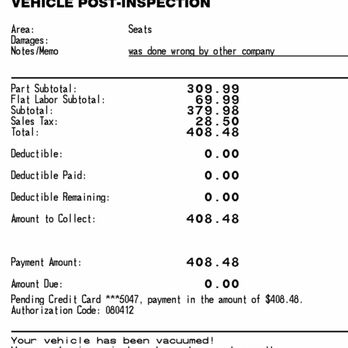 Aces - The out of pocket repair price because James failed to resolve the issue. - Windshield Installation & Repair Near Me - Columbus, Ohio