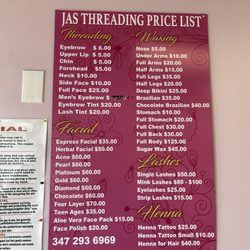 Jas Threading Salon - Price list